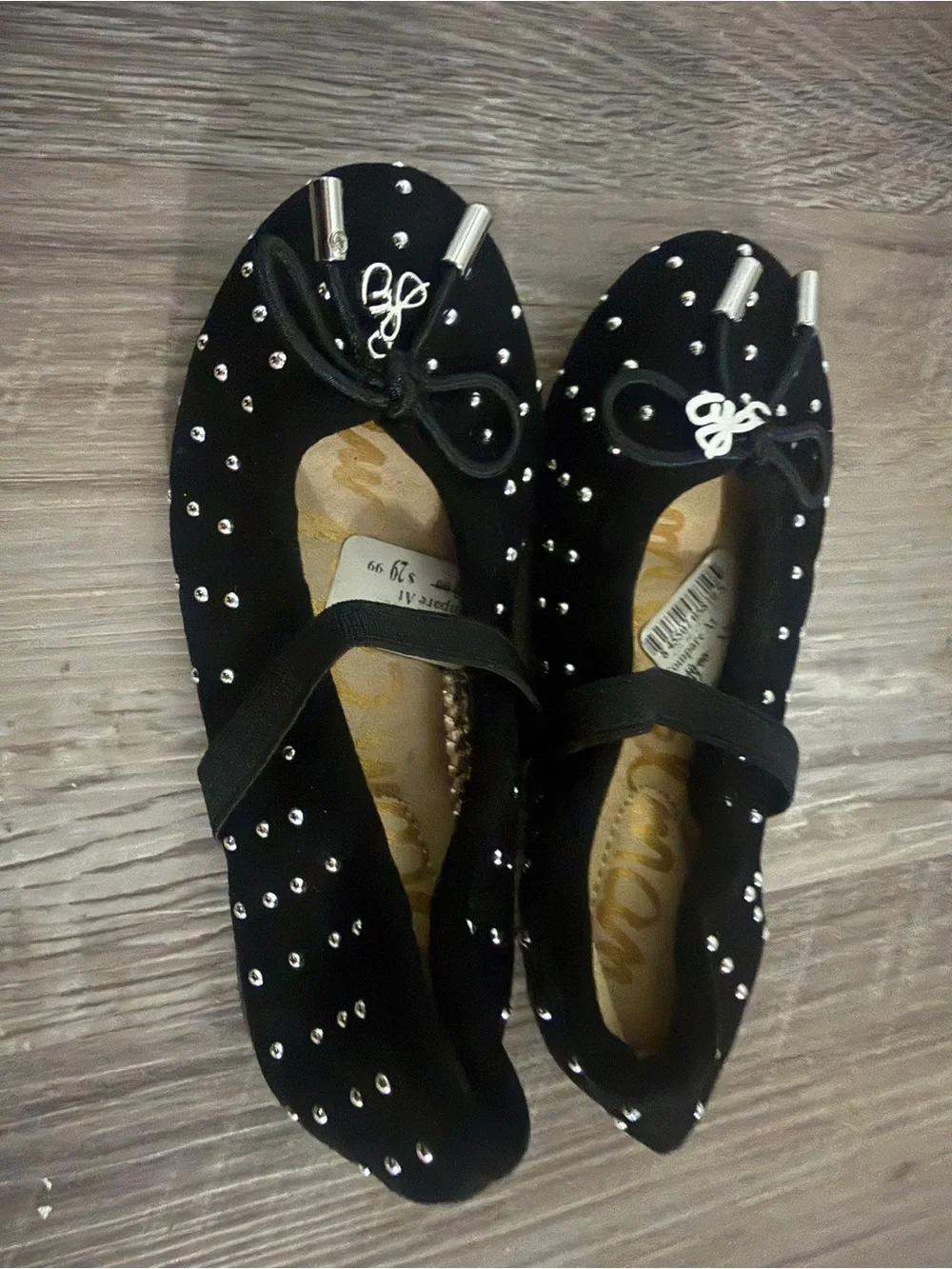 Sam Edelman Black Studded Mary Jane Ballet Flats with Bow